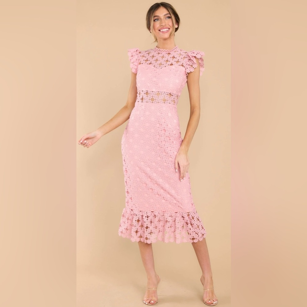 {Red Dress Boutique} Love's High Hopes Blush Pink Crochet Midi Dress